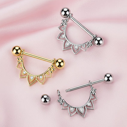 Cherry Diva Nipple Ring 14 Gauge Filigree Crystal Fan Nipple Barbell