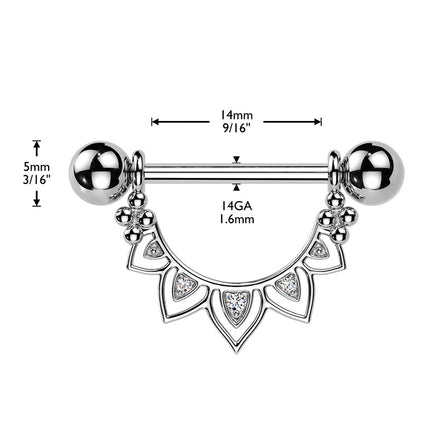 Cherry Diva Nipple Ring 14 Gauge Filigree Crystal Fan Nipple Barbell