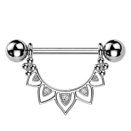 Cherry Diva Nipple Ring 14 Gauge Filigree Crystal Fan Nipple Barbell
