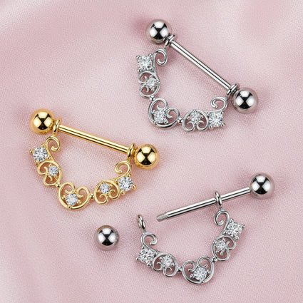 Cherry Diva Nipple Ring 14 Gauge Filigree Crystal Heart Nipple Barbell