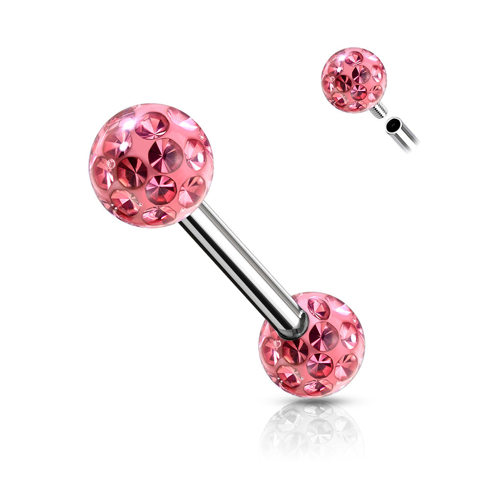 Cherry Diva Nipple Ring Pink 14 Gauge Internally Threaded Glitterball Nipple Bar