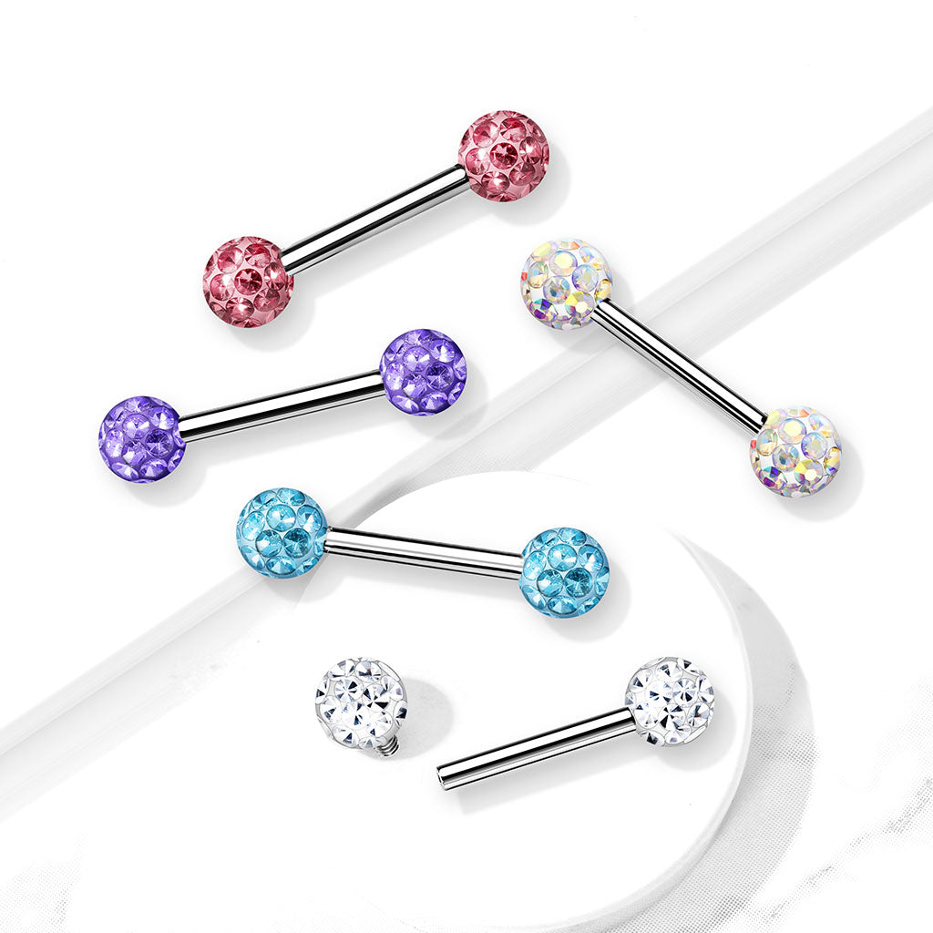 Cherry Diva Nipple Ring 14 Gauge Internally Threaded Glitterball Nipple Bar