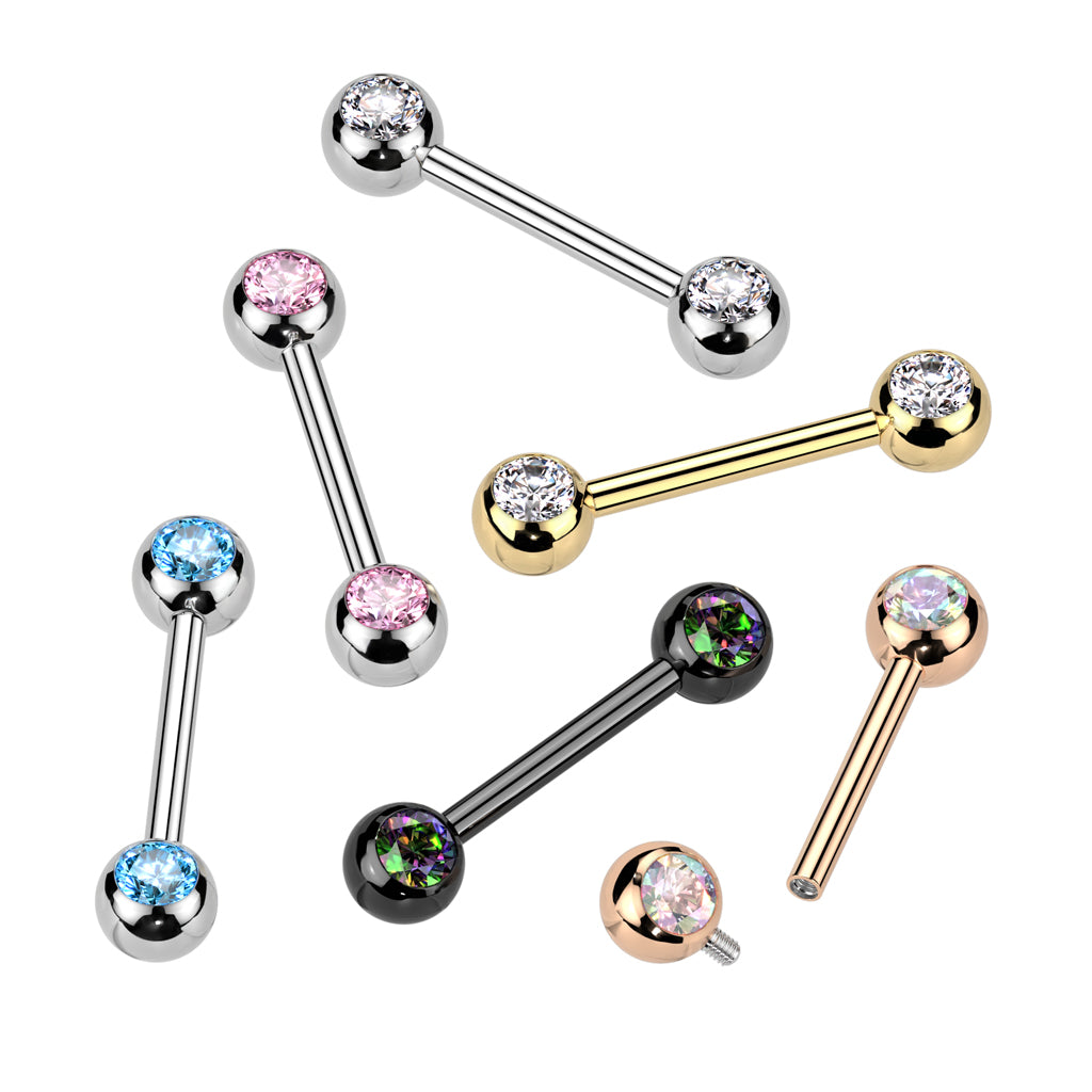 Cherry Diva Nipple Ring 14 Gauge Internally Threaded Titanium Crystal Nipple Barbell