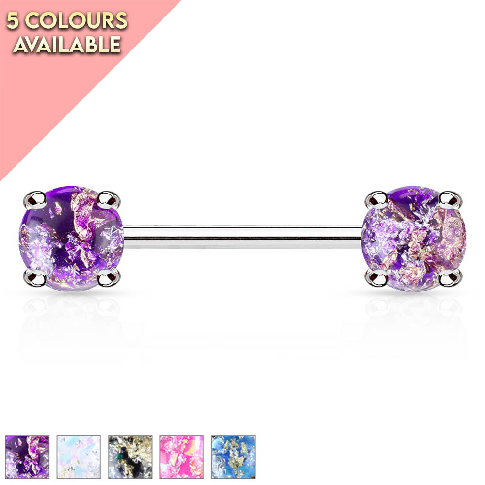 Cherry Diva Nipple Ring 14 Gauge Glitter Opal Barbell Nipple Ring