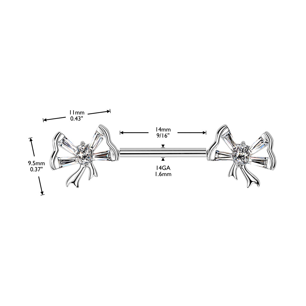 Cherry Diva Nipple Ring 14 Gauge Threadless Crystal Bow Nipple Barbell