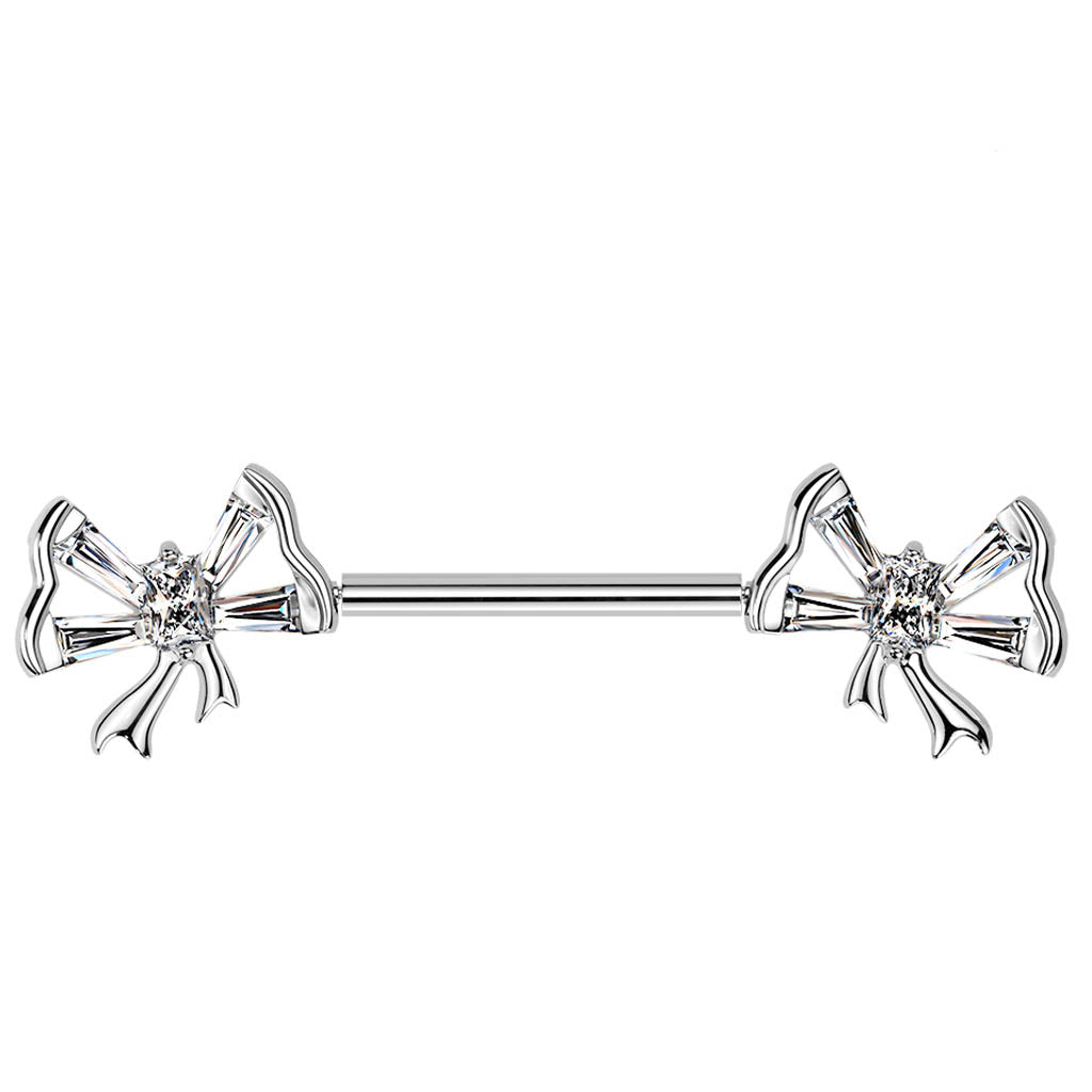 Cherry Diva Nipple Ring 14 Gauge Threadless Crystal Bow Nipple Barbell