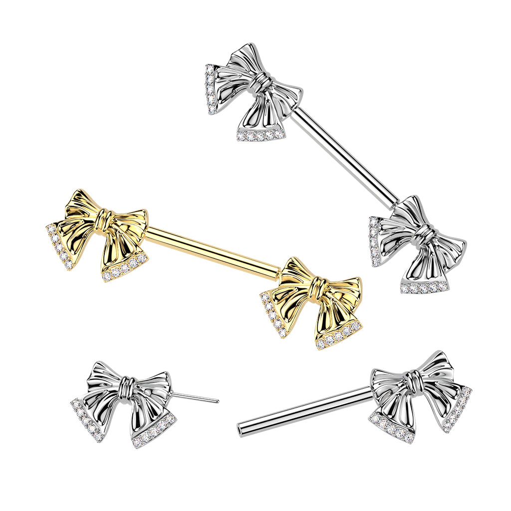 Cherry Diva Nipple Ring 14 Gauge Threadless Crystal Ribbon Nipple Barbell