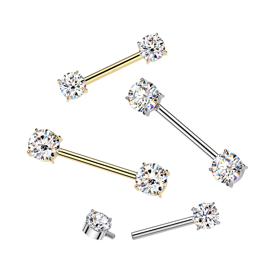 Cherry Diva Nipple Ring 14 Gauge Titanium Prong Set Crystal Nipple Barbell