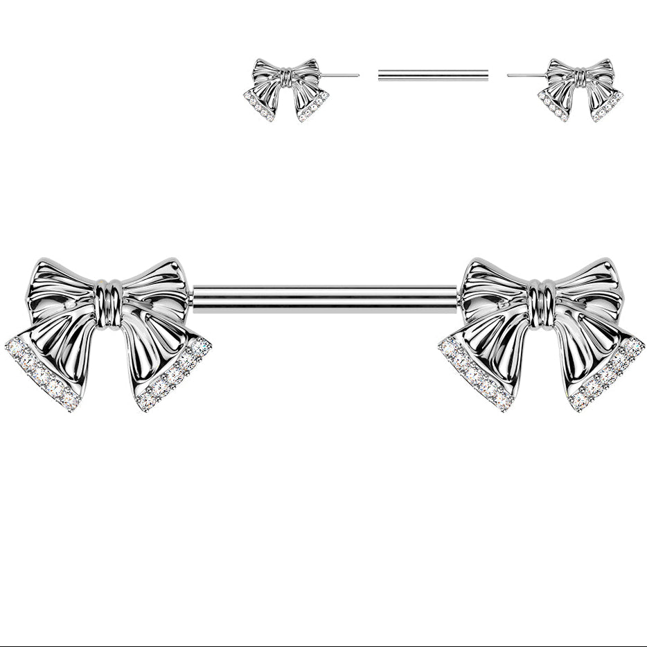 Cherry Diva Nipple Ring Clear 14 Gauge Threadless Crystal Ribbon Nipple Barbell