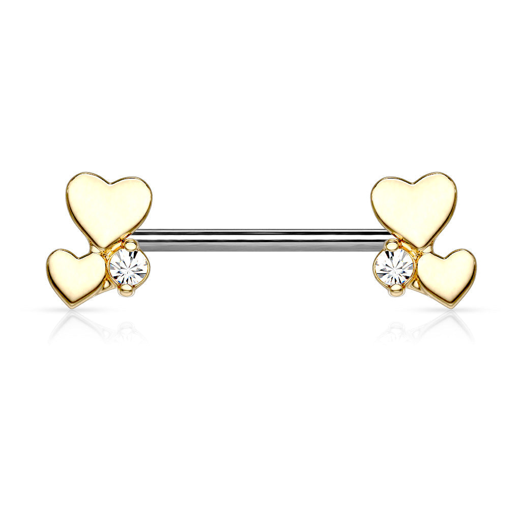 Cherry Diva Nipple Ring GOLD 14 Gauge Dainty Crystal Hearts Nipple Bar