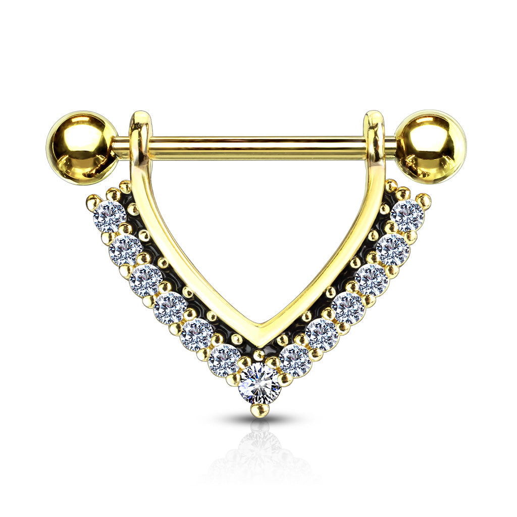 Cherry Diva Nipple Ring Gold 14 Gauge Dangling Crystal Barbell Nipple Shield