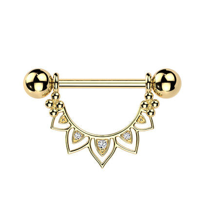 Cherry Diva Nipple Ring Gold 14 Gauge Filigree Crystal Fan Nipple Barbell