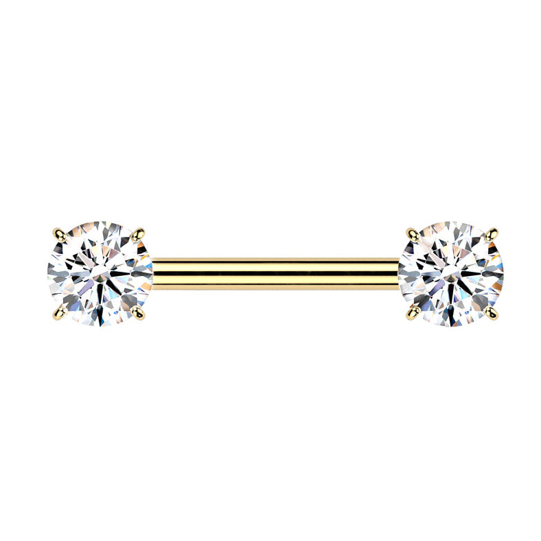 Cherry Diva Nipple Ring Gold 14 Gauge Titanium Prong Set Crystal Nipple Barbell