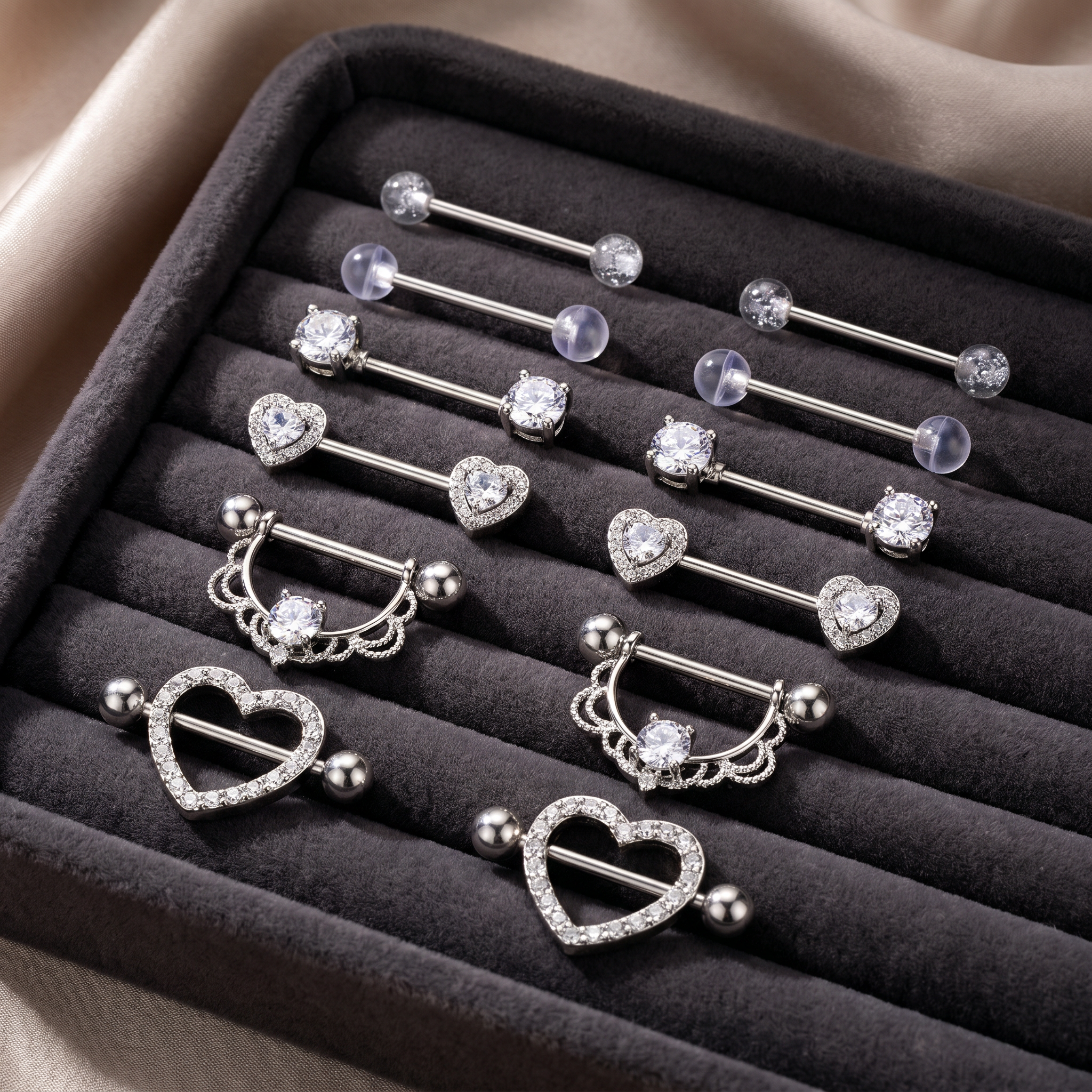 Cherry Diva Nipple Ring Multi Pack Of 10 Silver Crystal Nipple Bars