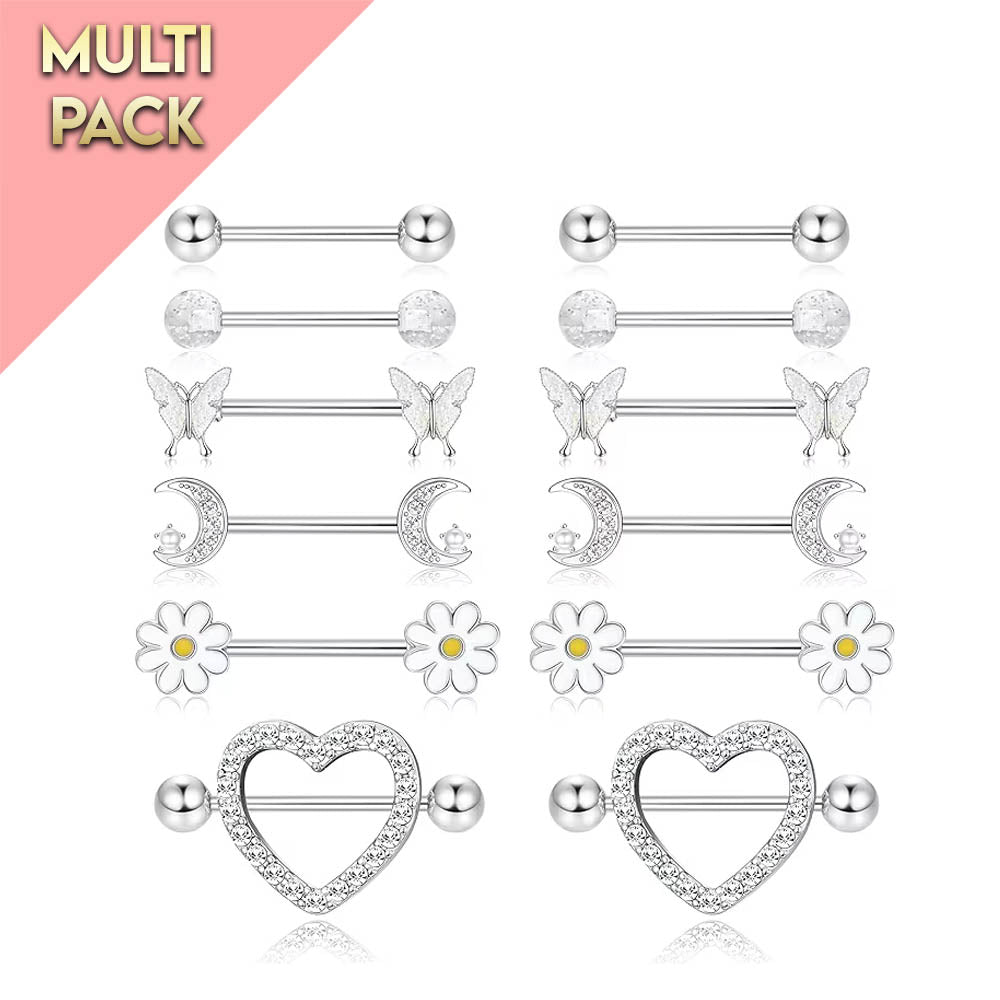 Cherry Diva Nipple Ring Multi Pack Of 12 Clear Crystal Nipple Bars