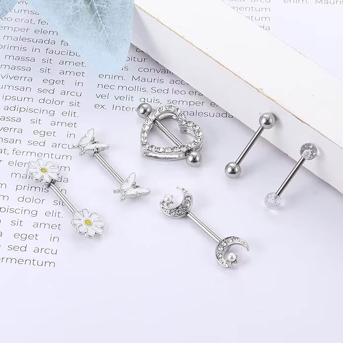 Cherry Diva Nipple Ring Multi Pack Of 12 Clear Crystal Nipple Bars