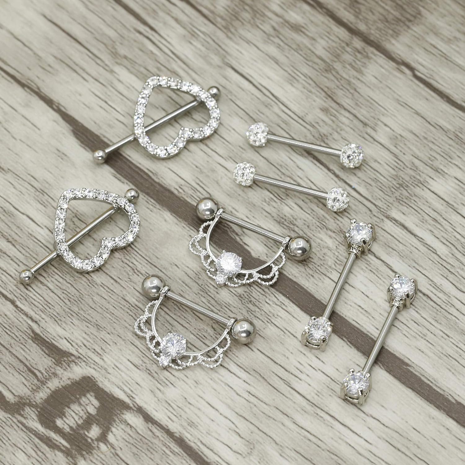 Cherry Diva Nipple Ring Multi Pack Of 8 Silver Crystal Nipple Bars