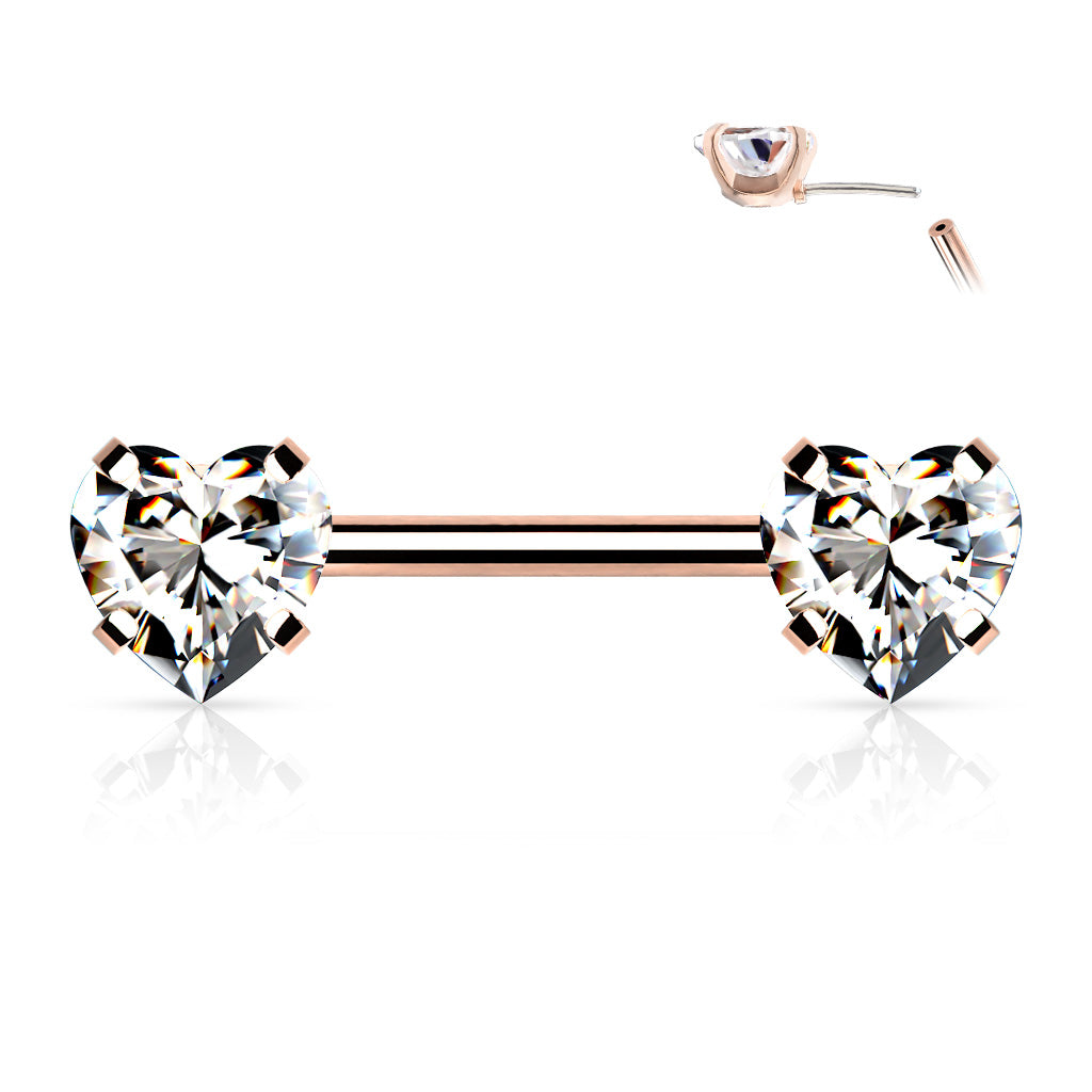 Cherry Diva Nipple Ring ROSE GOLD 14 Gauge Press Fit Crystal Heart Barbell Nipple Bar