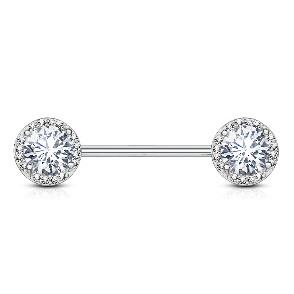 Cherry Diva Nipple Ring Silver 14 Gauge Double Crystal Ball End Nipple Bar