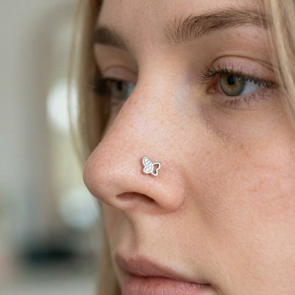 Cherry Diva Nose Stud 20 Gauge Crystal Butterfly Straight Nose Stud