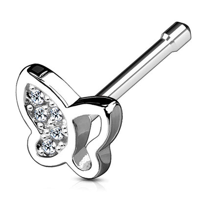 Cherry Diva Nose Stud 20 Gauge Crystal Butterfly Straight Nose Stud