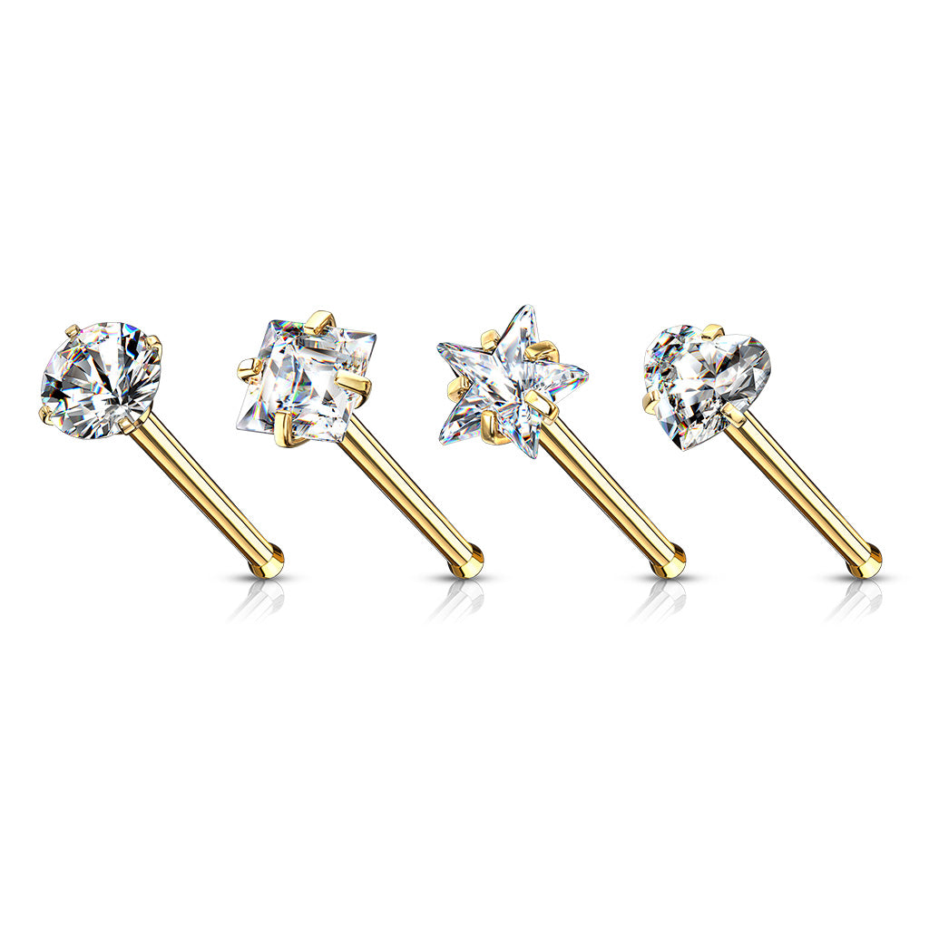 Cherry Diva Nose Stud Gold 4 Pack 20 Gauge Hypoallergenic Crystal Nose Studs
