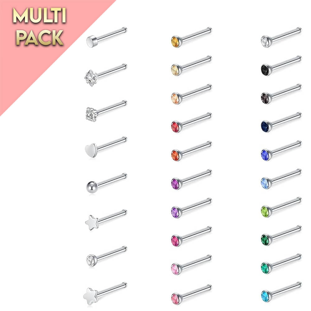 Cherry Diva Nose Stud Multi Pack Of 30 Straight Silver Nose Studs