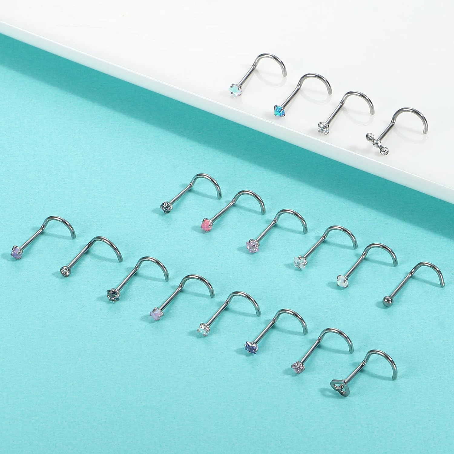Cherry Diva Screw Nose Ring Multi Pack Of 20 Crystal Screw Nose Studs