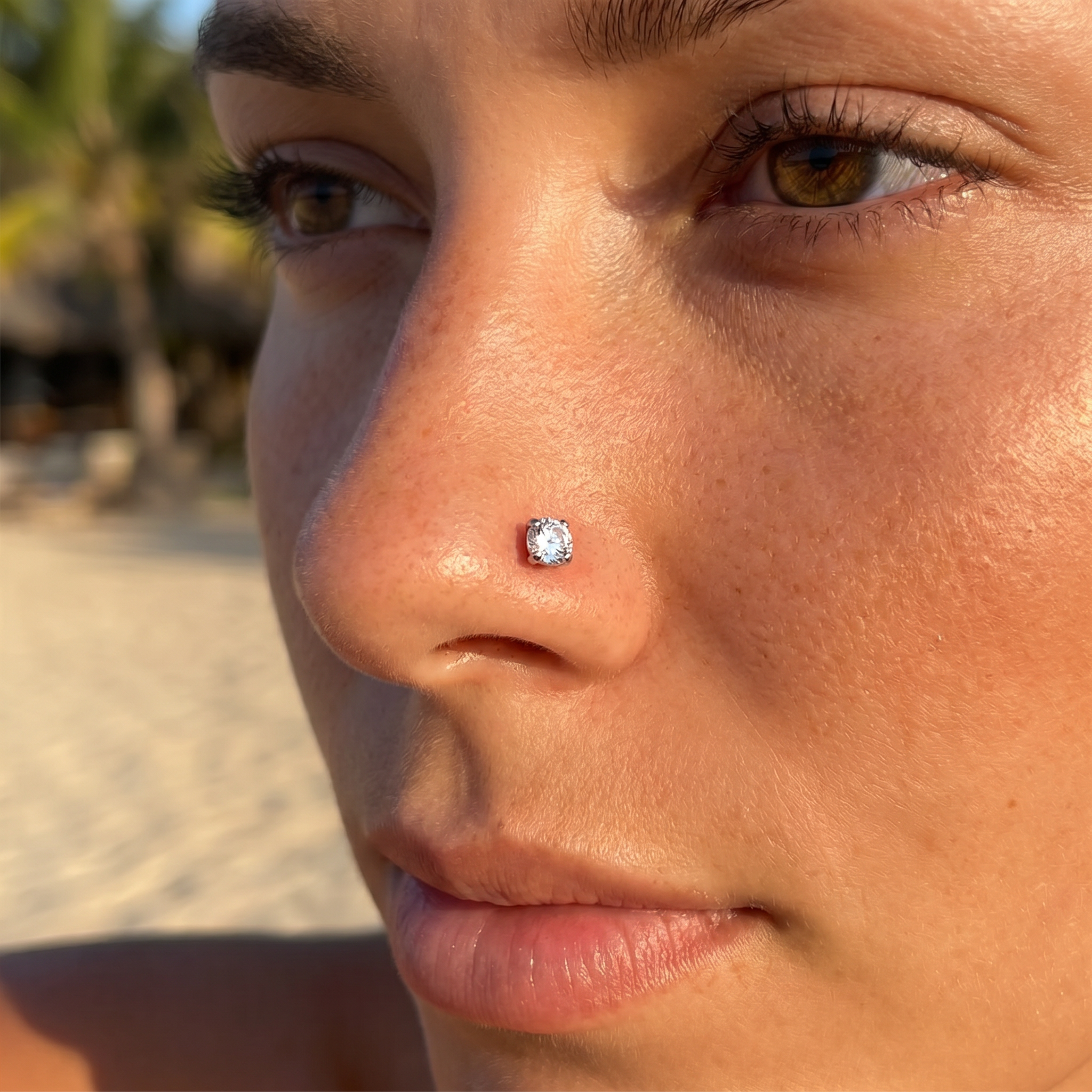 Cherry Diva Screw Nose Stud 20 Gauge Titanium Prong Set Crystal Screw Nose Stud