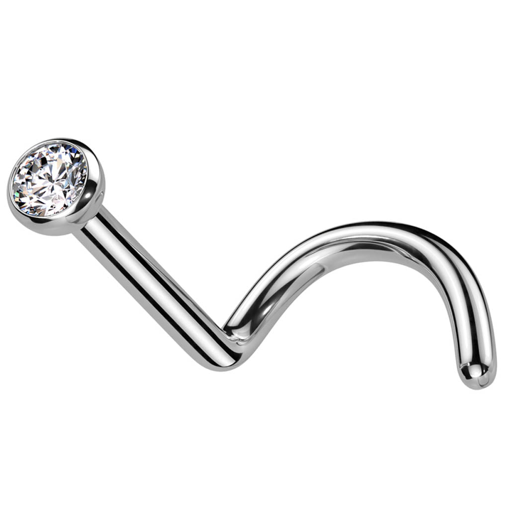 Cherry Diva Screw Nose Stud 20 Gauge Titanium Threadless Crystal Screw Nose Stud