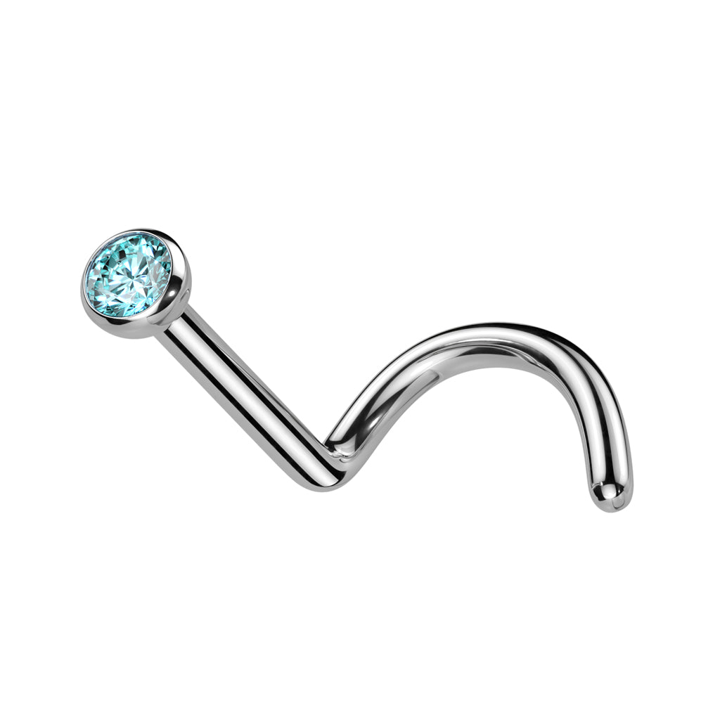 Cherry Diva Screw Nose Stud 20 Gauge Titanium Threadless Crystal Screw Nose Stud