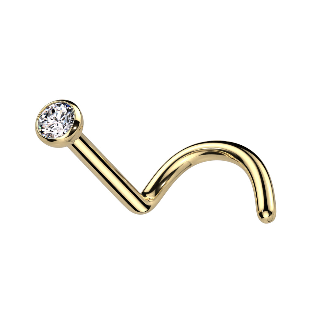 Cherry Diva Screw Nose Stud Gold 20 Gauge Titanium Threadless Crystal Screw Nose Stud