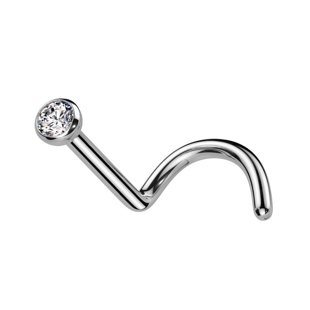 Cherry Diva Screw Nose Stud Silver 20 Gauge Titanium Threadless Crystal Screw Nose Stud