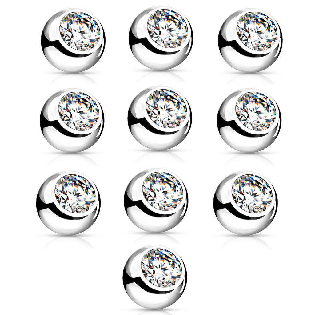 Cherry Diva Spare Parts SET OF 10 BALLS / 14 Gauge Externally Threaded Surgical Steel Crystal Ball End - Silver