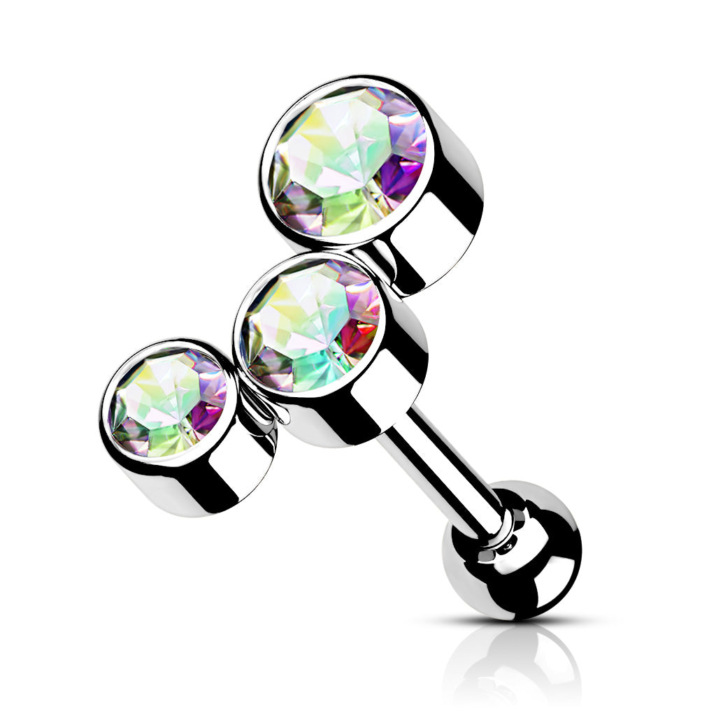 Cherry Diva Stud SILVER / AURORA CRYSTAL 16 Gauge Chunky Crystal Trio Cartilage / Tragus Stud