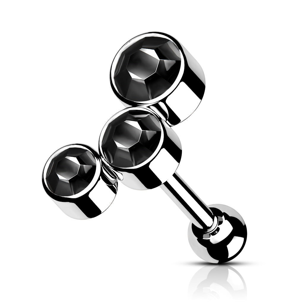 Cherry Diva Stud SILVER / BLACK CRYSTAL 16 Gauge Chunky Crystal Trio Cartilage / Tragus Stud