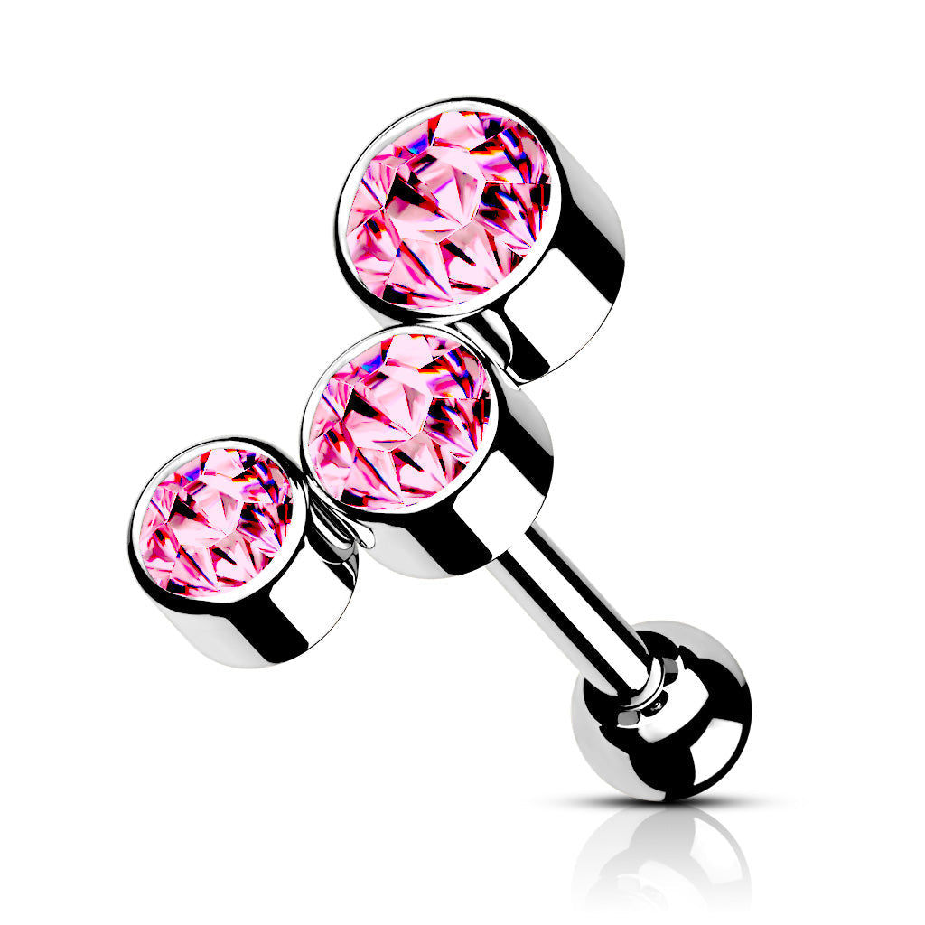 Cherry Diva Stud SILVER / PINK CRYSTAL 16 Gauge Chunky Crystal Trio Cartilage / Tragus Stud