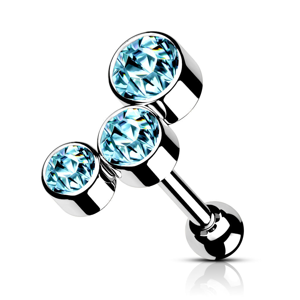 Cherry Diva Stud SILVER / BLUE CRYSTAL 16 Gauge Chunky Crystal Trio Cartilage / Tragus Stud