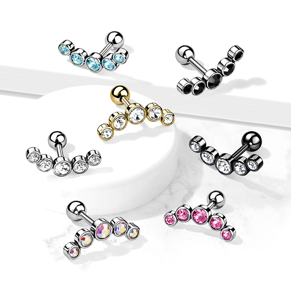 Cherry Diva Stud 16 Gauge Hypoallergenic 5 Crystal Curved Cartilage Stud