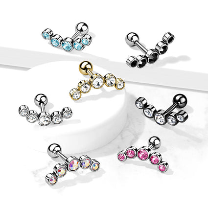 Cherry Diva Stud 16 Gauge Hypoallergenic 5 Crystal Curved Cartilage Stud