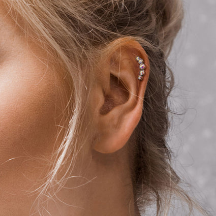 Cherry Diva Stud 16 Gauge Hypoallergenic 5 Crystal Curved Cartilage Stud