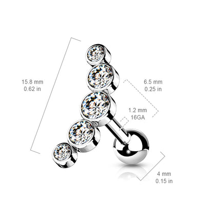 Cherry Diva Stud 16 Gauge Hypoallergenic 5 Crystal Curved Cartilage Stud