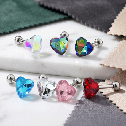Cherry Diva Stud 16 Gauge Hypoallergenic Crystal Heart Cartilage Stud