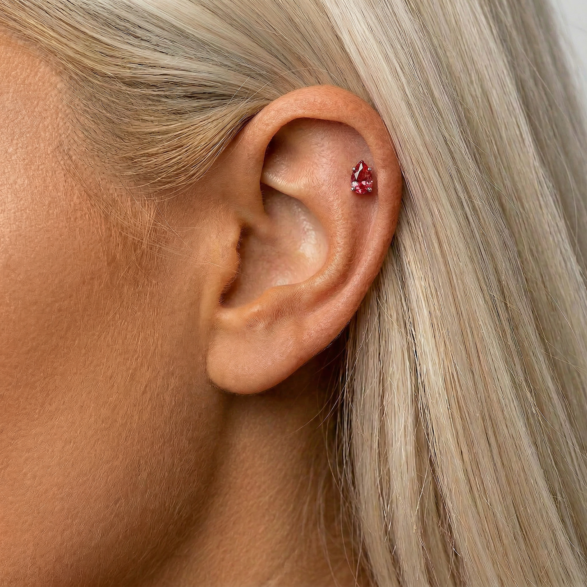 Cherry Diva Stud 16 Gauge Hypoallergenic Crystal Teardrop Cartilage Stud