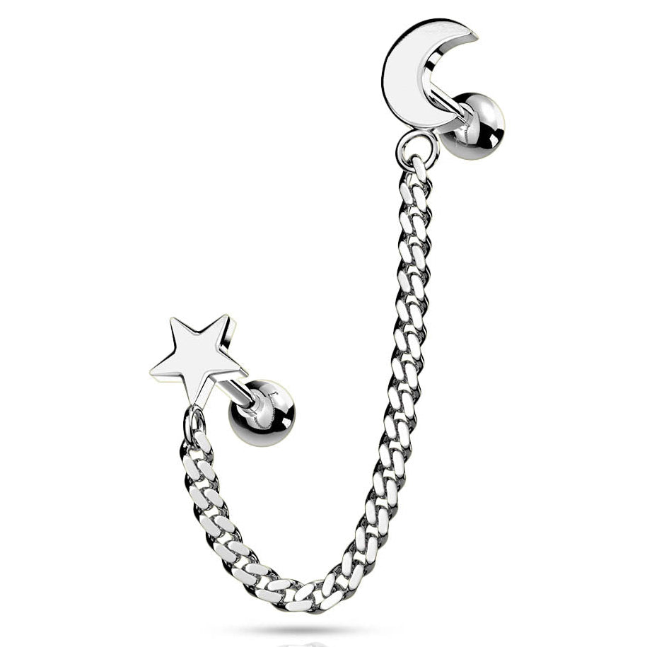 Cherry Diva Stud 16 Gauge Moon & Stars Chain Linked Stud