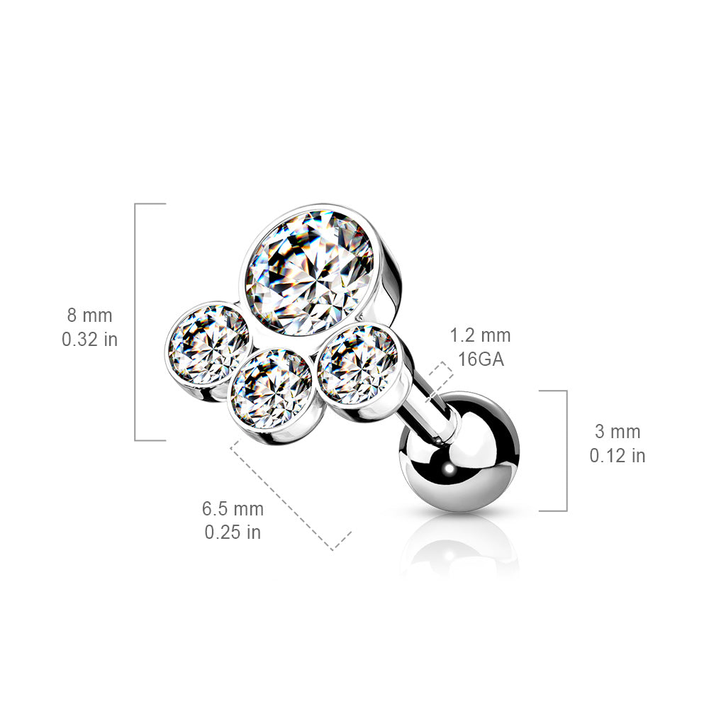 Cherry Diva Stud 16 Gauge Silver Crystal Paw Cartilage Stud