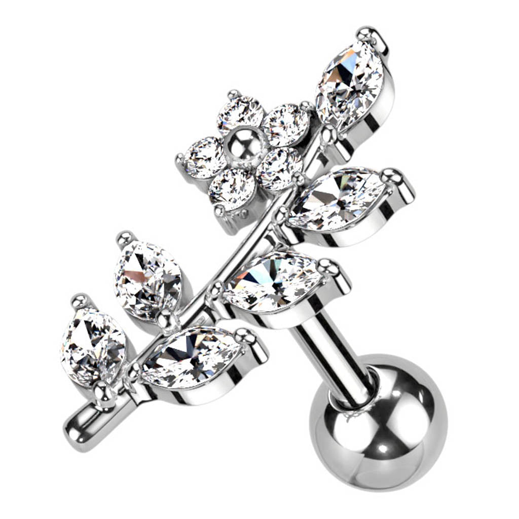 Cherry Diva Stud 16 Gauge Silver Crystal Vine Cartilage Stud