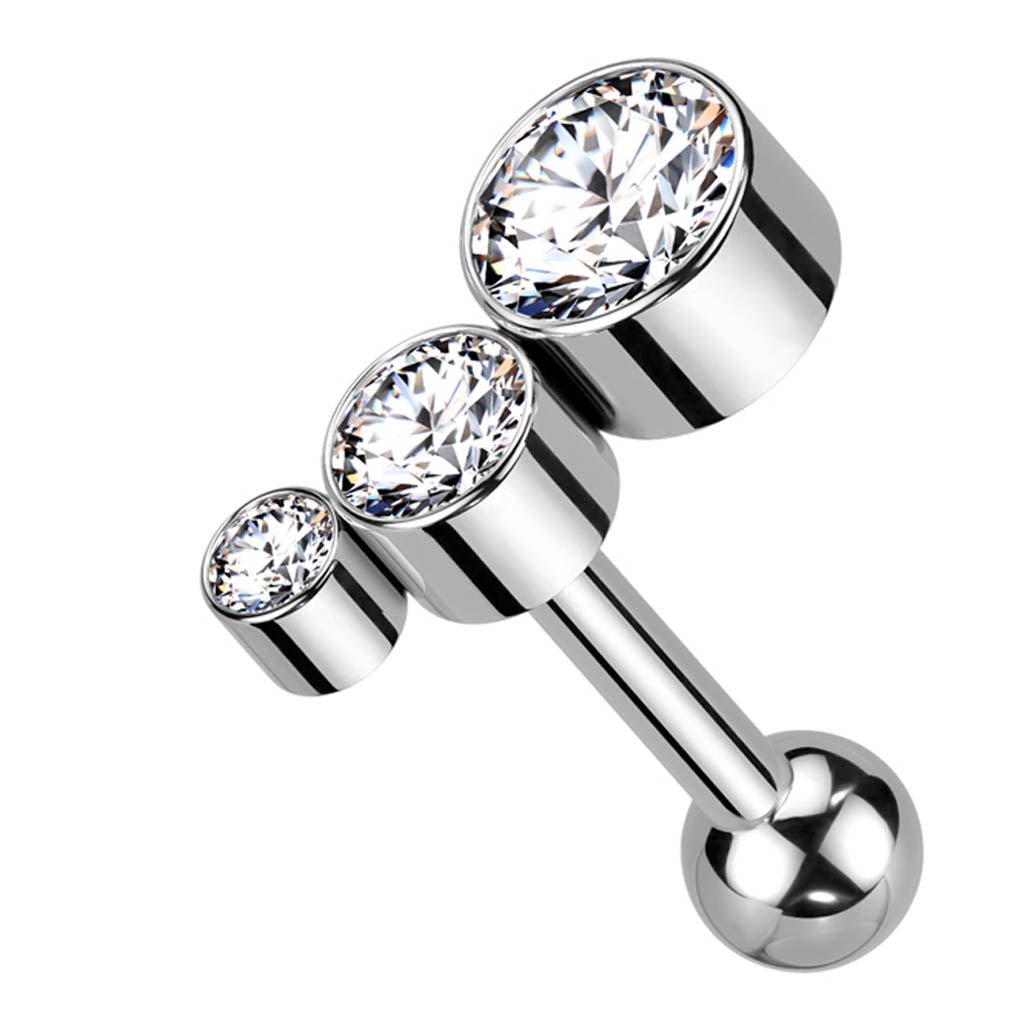 Cherry Diva Stud 16 Gauge Titanium Push Fit Triple Crystal Top Stud