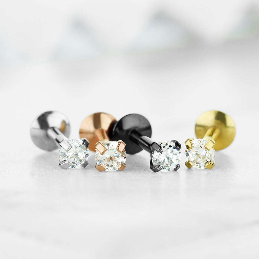 Cherry Diva Stud 4 Pack Hypoallergenic 16 Gauge Crystal Labret Studs