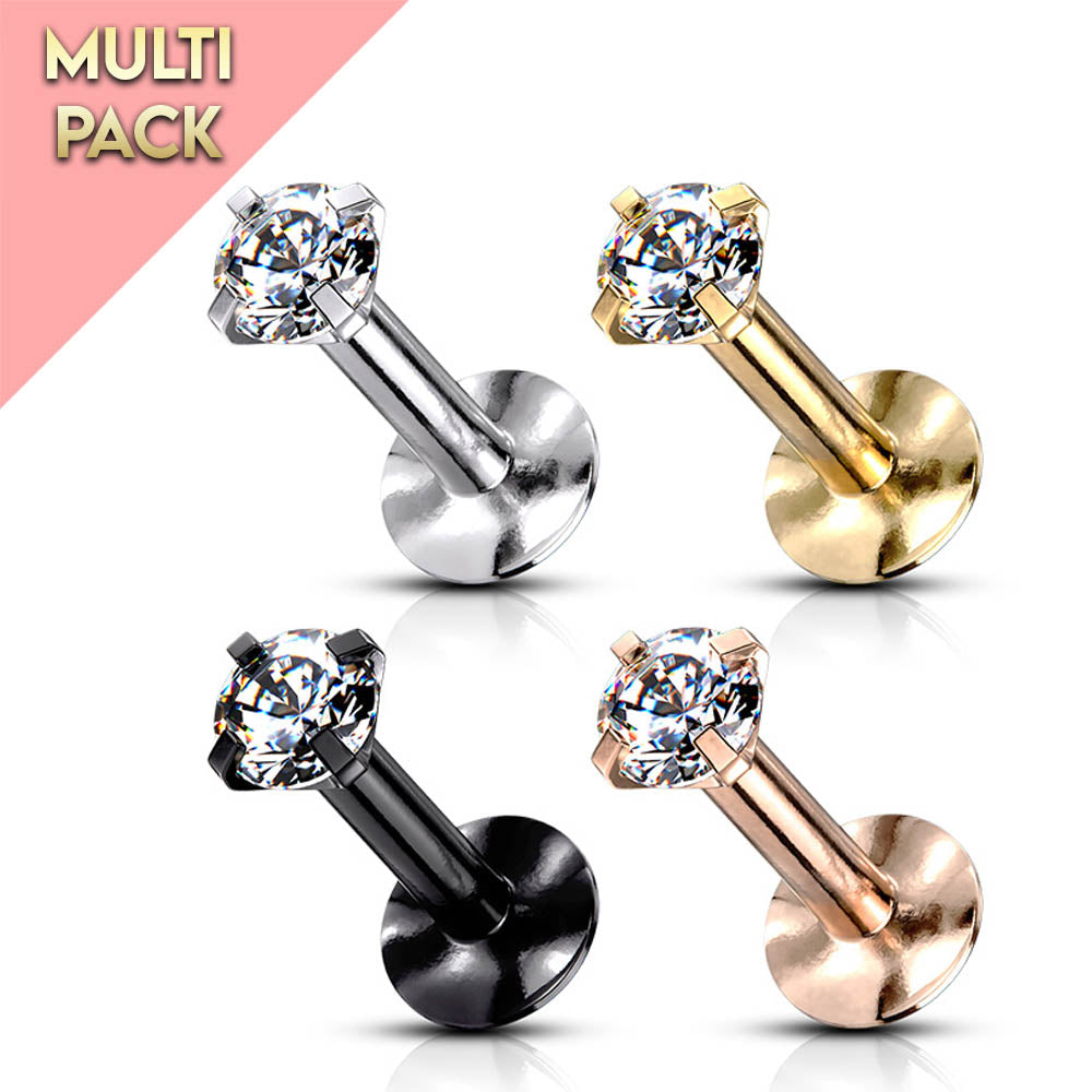 Cherry Diva Stud 4 Pack Hypoallergenic 16 Gauge Crystal Labret Studs